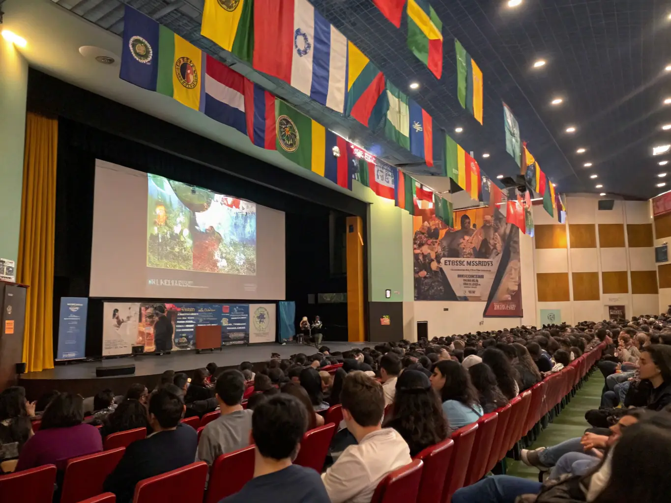A photograph of a film festival event organized by REGARD INDÉPENDANT, featuring filmmakers, industry professionals, and enthusiastic audience members.
