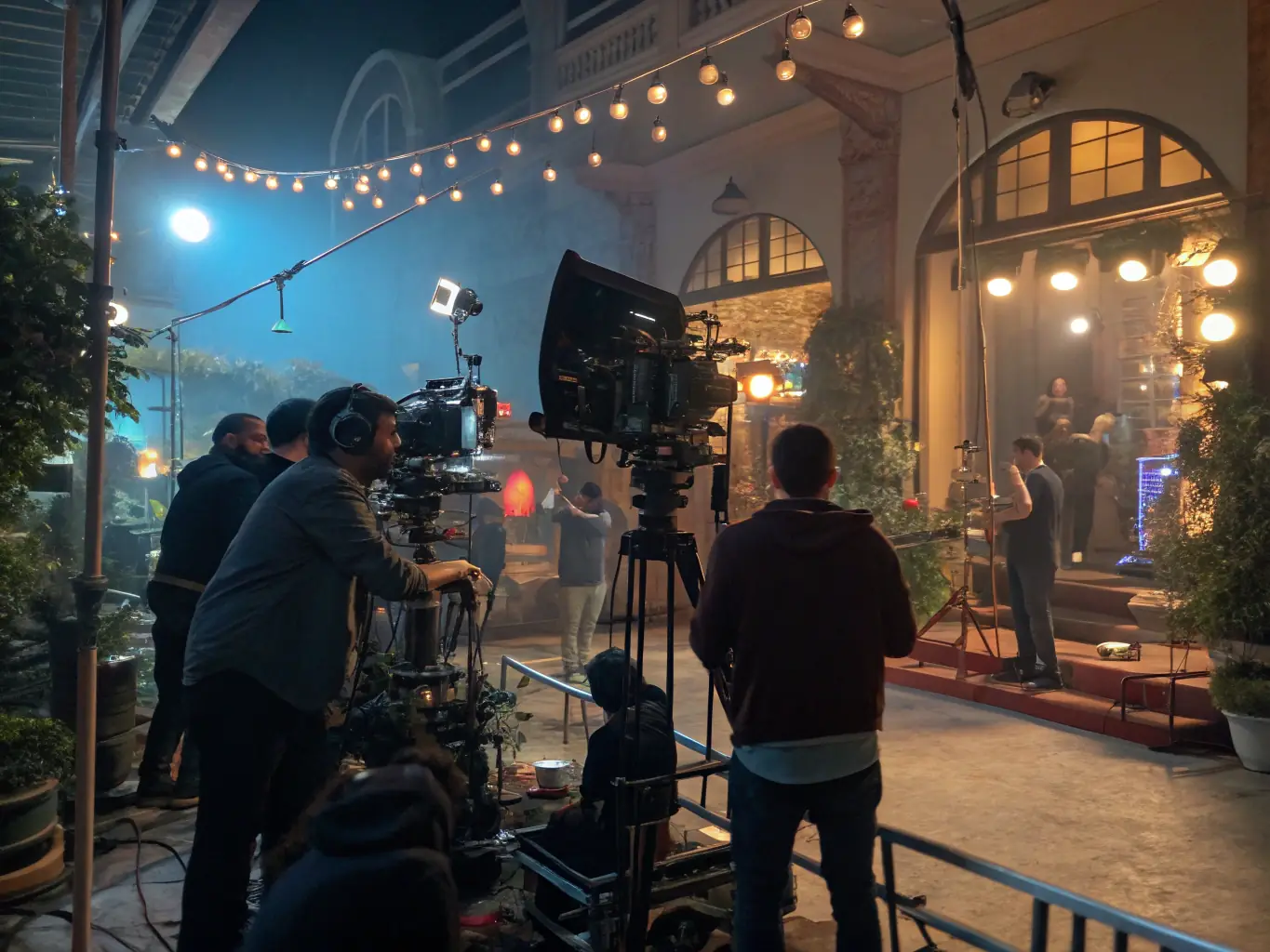 A vibrant image of a film set with a diverse crew working on an independent film production, showcasing the collaborative and creative environment.